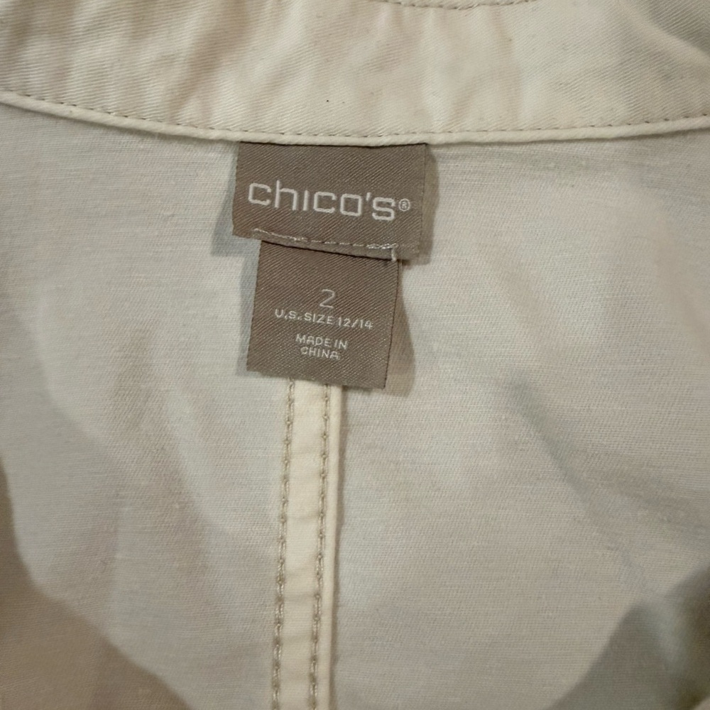 Chico’s White Safari Utility Jacket Cargo Button Front Stretch Large 12 /14 - Picture 4 of 8